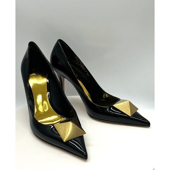 Valentino Garavani One Stud 100mm Pointed-toe Patent Leather Pumps EU 39.5 Black - Picture 7 of 11